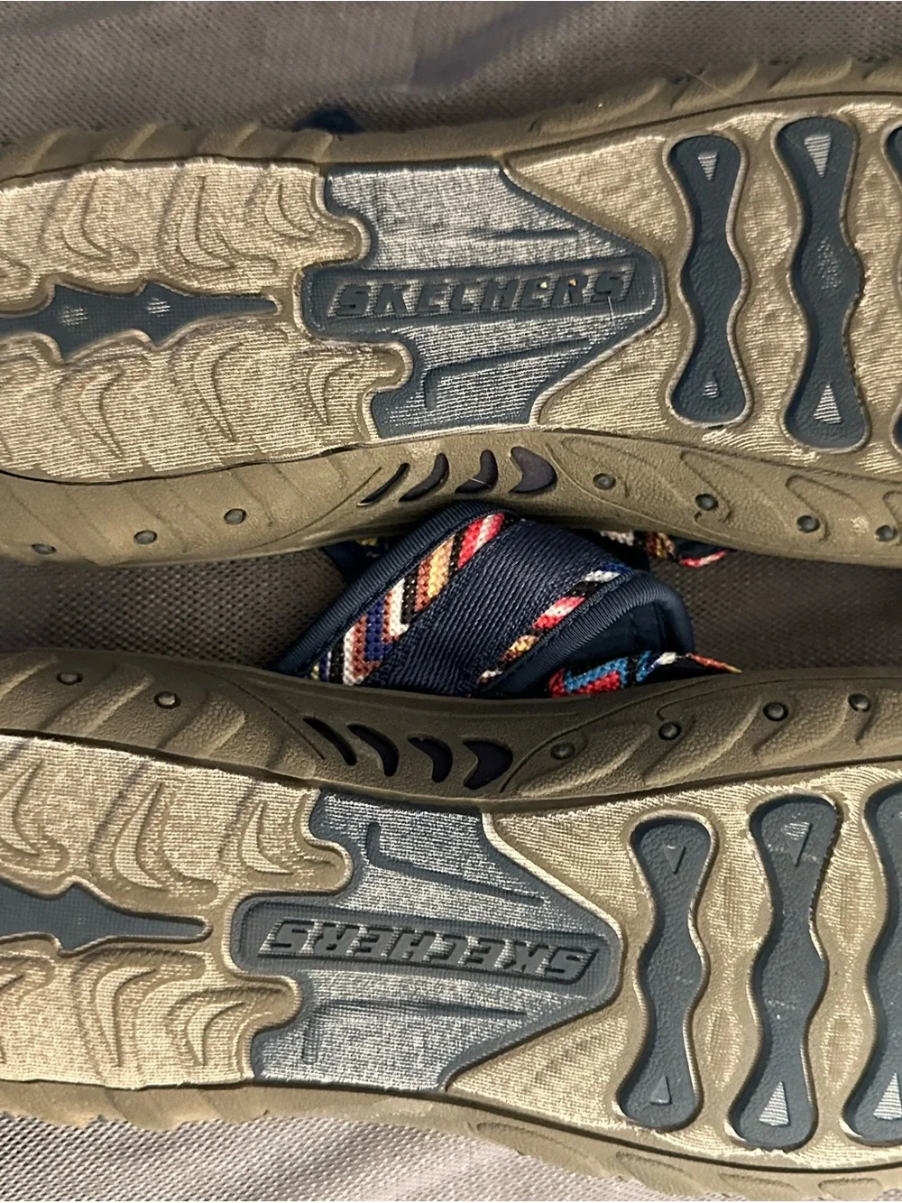 Skechers Navy Sandals with Multicolor Chevron Straps